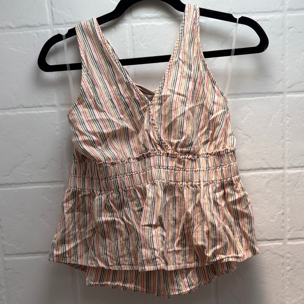 American Eagle Outfitters Multicolor Striped V-Neck Peplum Camisole